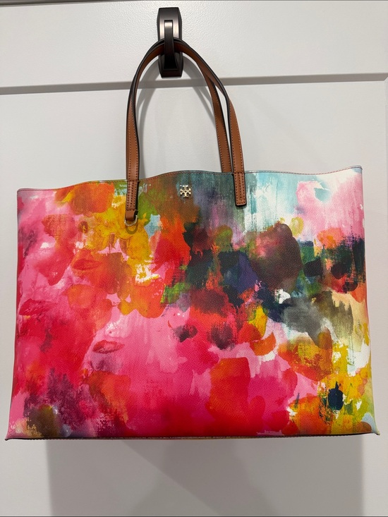Tory Burch Handbags - Tory Burch Watercolor Floral Canvas Tote with Brown Leather Handles